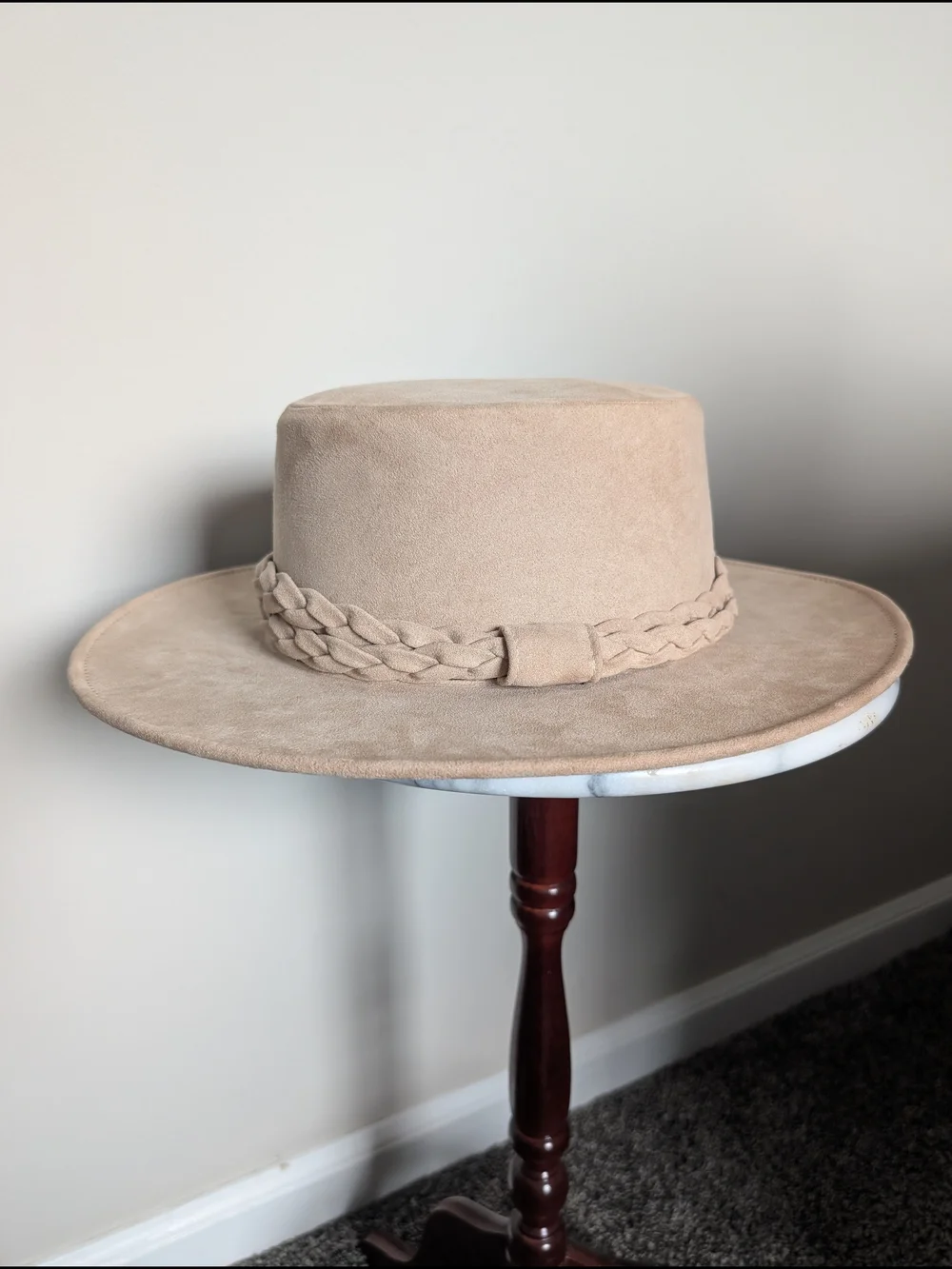 Anthropologie Suede Braided Band Wide Brim Hat - Beige